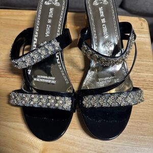 Chic Black and Gold Embellished Heels